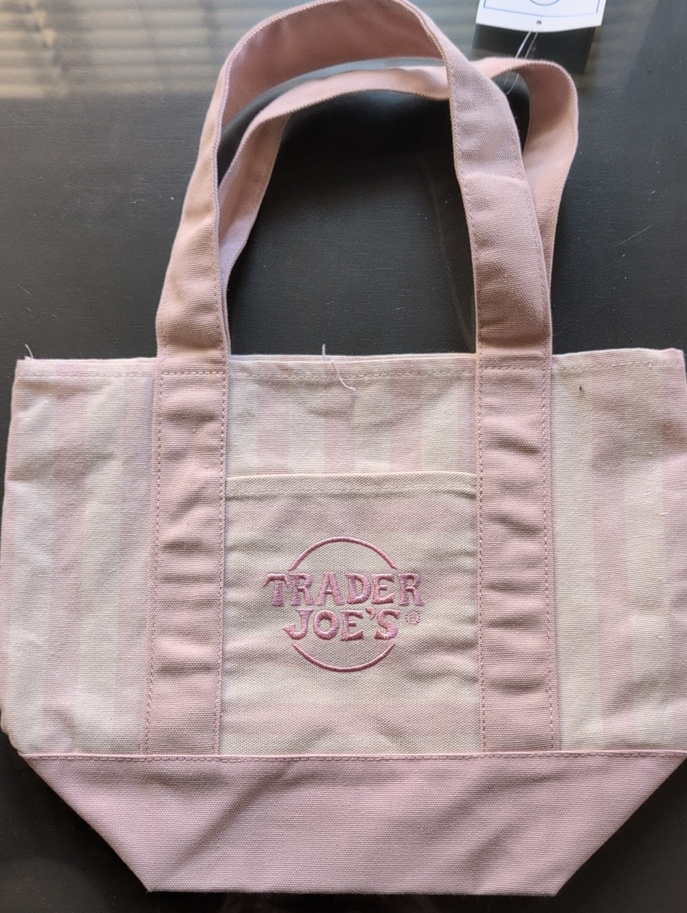 Trade Joe's Pink Stripe Canvas Mini Tote Bag 13.25" × 10.25" NWT